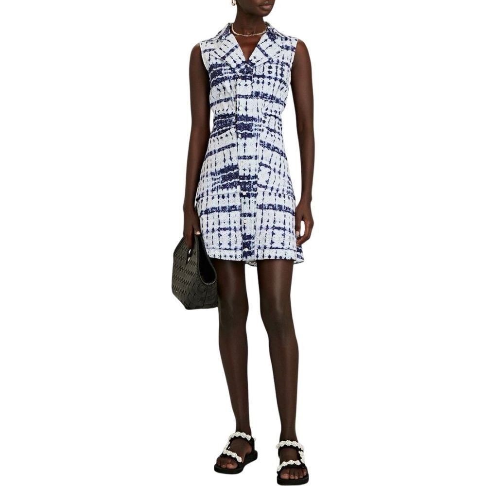 Derek Lam 10 Crosby NWOT Satina Tie Dye Eyelet Shirt Dress Blue White Sz 6